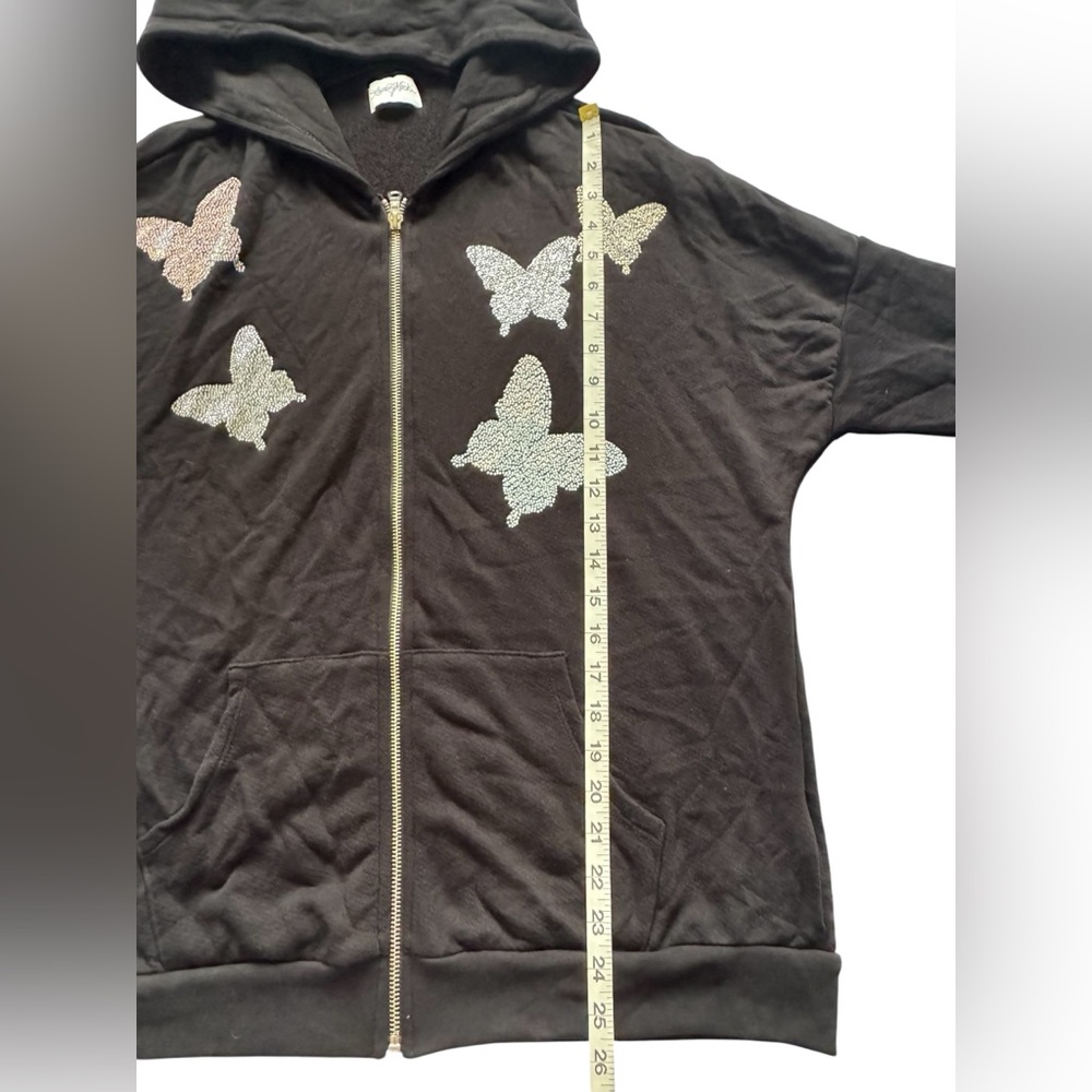 Lauren Moshi Koa Crystal Opal Butterfly Embellished Zip Black Hoodie Size Large - Picture 11 of 13
